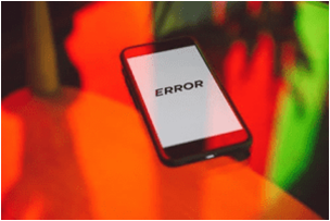 smartphone with an error message screen