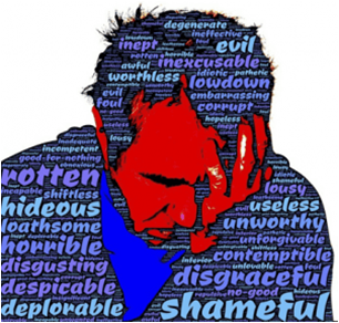 red and blue pop art illustration of a man holding his face